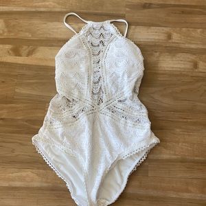 Becca swim! White lace one piece